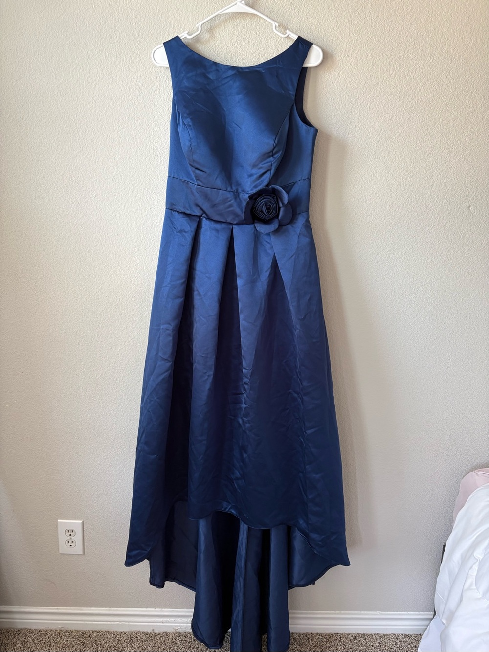 Miss Veil Navy Satin High-Low Bridesmaid Dress